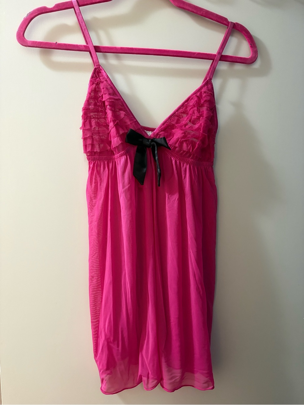 La SENZA Hot Pink Lace Chemise with Black Bow